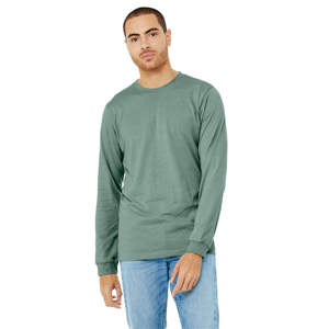 "เสื้อยืดแขนยาว Dusty Blue Heather CVC: พรีเมี่ยมผสมผ้าฝ้ายหวีแอร์ลูม 52% และโพลี 48%, 4.2 ออนซ์, เหมาะสําหรับทุกคน" - Product Image 1