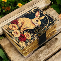 Carnet Grimoire en Cuir Lapin Fait Main Créatif 400 Pages, Papier Épais à Bordures Frangées, Impression Numérique, Cadeau Promotionnel