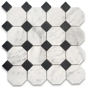 C811XH-Carrelage Mosaïque Octogone de 3 Pouces en Marbre Blanc Venato, Points Noirs pour Extérieur Chambre Escalier Salle de Bain, Calcite - Product Image 1
