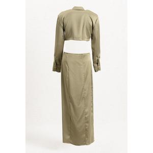 Robe chemise midi en satin - Couleur unie - Product Image 2