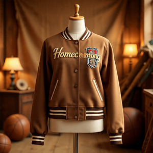 Chaqueta universitaria bordada de lana 100% para mujer, fabricación de cuello redondo, chaqueta universitaria a prueba de viento para mujer - Product Image 3