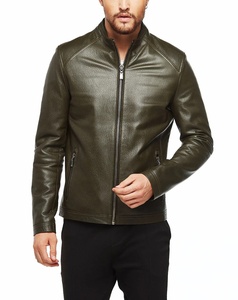 OEM แจ็กเก็ตหนังวัวแท้สำหรับผู้ชาย, แจ็คเก็ตหนังแกะแท้สีเขียวปกตั้งแฟชั่นเสื้อกันลมเสื้อแจ็คเก็ตจักรยานไซส์ใหญ่พิเศษ - Product Image 2
