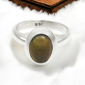 Classique fait à la main concepteur solide 925 en argent Sterling naturel noir opale guérison pierre de naissance pierres précieuses lunette ensemble anneaux bijoux fins - Product Image 5