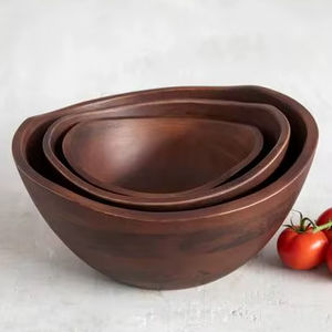 Bol de service en bois d'acacia pour les salades et les fruits soulignant le beau grain et l'artisanat fait à la main écologique - Product Image 1