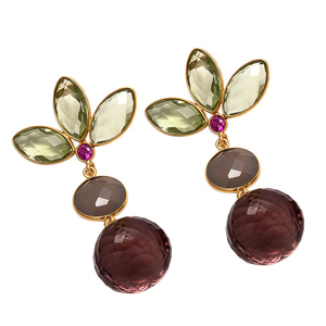 Nouvelle arrivée boucle d'oreille en forme géométrique dorée conception de pétales différentes boucles d'oreilles en pierres précieuses de couleur différente par Gemstone - Product Image 1