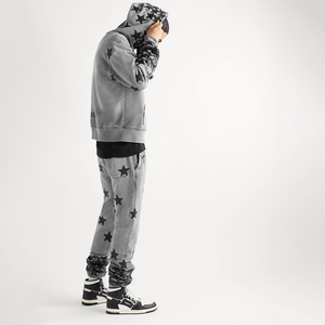 Traje con capucha de algodón desgastado de alta calidad personalizado para hombre, conjuntos de invierno transpirables de talla grande, de cuero de secado rápido, estrellas con apliques - Product Image 4