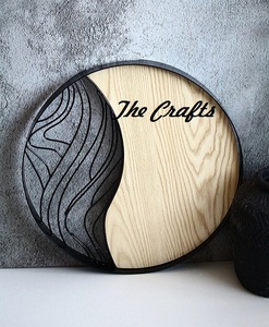 Plateau alimentaire rond en chocolat avec un plateau de service en fer et en bois de qualité supérieure pour les accessoires d'hôtel - Product Image 6