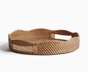 Modern Rattan Serving <b>Tray</b> With Minimal Detailing Ideal For Displaying <b>Drinks</b> Plants Magazines Or Home Essentials - Product Image 1