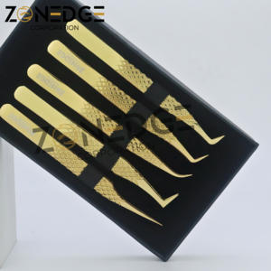 Pinzas de pestañas doradas con agarre de diamante de calidad superior, Etiqueta Privada, logotipo personalizado, accesorios, herramienta, pinzas de pestañas de etiqueta privada a granel - Product Image 2