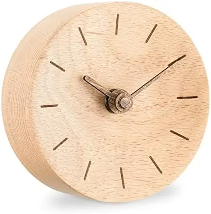 Petite horloge murale en bois massif Horloge décorative de bureau Horloge de table en bois unique avec utilisation à la main top vente