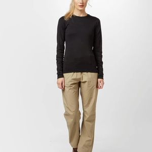 T-shirt à manches longues col rond noir pour femme, coupe ajustée, couleur unie, tricot en polyester décontracté, toutes saisons - Product Image 2