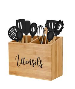 Porte-ustensiles en bambou pour comptoir de ferme Organisateur d'ustensiles Rustique Ustensile Caddy avec 2 compartiments Comptoir de cuisine - Product Image 1