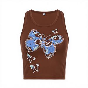 Débardeur côtelé pour femme, col rond, extensible, coupe ajustée, décontracté, mode estivale, vente en gros, fabricant, fournisseur - Product Image 1