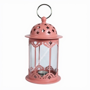 Linterna de hierro Hexagonal Rosa hecha a mano, recortes de estrellas, soporte de candelita elegante, paneles de vidrio para decoración del hogar, vela de hierro de Navidad - Product Image 2