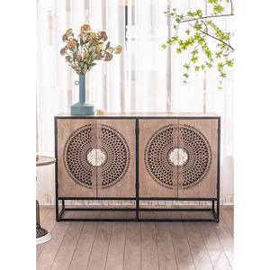 Armoire de buffet sculptée antique avec bois de manguier et fer pour la maison Bar salon ferme salle à manger salle de bain rangement - Product Image 5