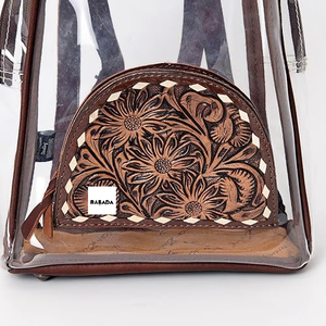 Real mano Tooled cuero PVC Vintage moda dos cremallera antirrobo transparente claro mochilas estilo occidental estadio bolsas - Product Image 5