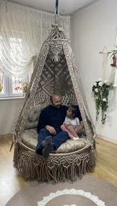 เก้าอี้แขวนแบบมาคราเม่ ทำจากเชือกฝ้ายขนาดใหญ่ พร้อมขาตั้งโลหะ สไตล์โบโฮ ทอมือ เก้าอี้สวิงขนาดใหญ่สำหรับผู้ใหญ่ - Product Image 2