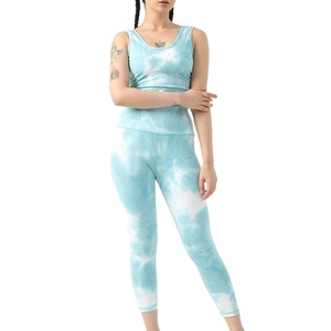 Customized Logo High Quality Lightweight Seamless Breathable Spandex <b>Polyester</b> <b>Tie</b> Dye Print 2 Piece Women Yoga Set - Product Image 1