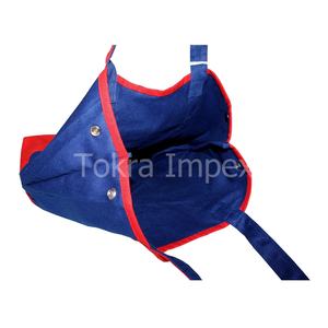 Bolsa de lona de la mejor calidad de 12 oz, Asa de algodón teñida, combinación de rojo y azul, bolsillo con mango automático, logotipo personalizado Simple, promociones - Product Image 6