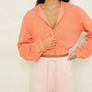 Wholesale Anti-Wrinkle Zipper Crop <b>Hoodies</b> For Woman <b>Lightweight</b> & Breathable Streetwear Ready - Product Image 4