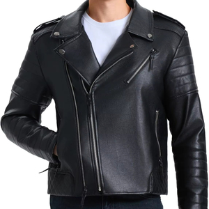 Veste en cuir noir de haute qualité pour hommes veste personnalisée avec manteau de plumes en gros à partir de 2025 Slim Fit - Product Image 1