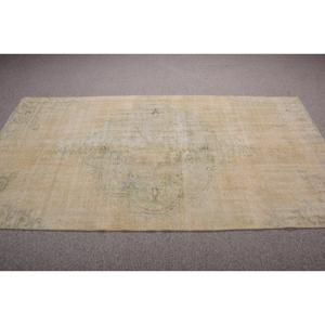 Tapis turc 4x7,8 pieds, tapis vintage, tapis persan en laine jaune et bleu - Product Image 3