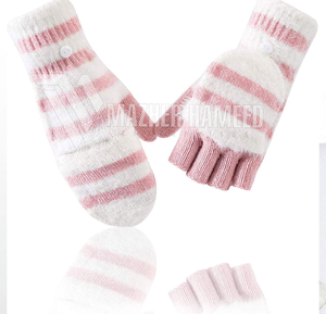Gants demi-doigts thermiques en tricot rayé à la mode décontractée pour hommes et femmes Nouveau design Gants chauds d'hiver du Pakistan - Product Image 2