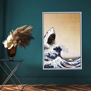 Modern Abstract <b>Shark</b> Wave Canvas Print - Elegant Office Decor <b>Art</b>,White Framed - Product Image 1