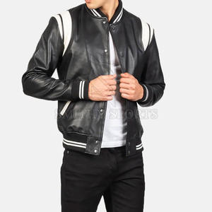 Chaqueta de piel de vaca de alta calidad a la mejor moda para hombre estilo callejero con cuello levantado patrón de letras de lona precio bajo - Product Image 6