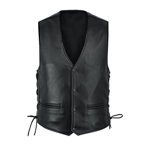 Gilet en cuir perforé noir pour motard, en cuir de vachette, avec logo personnalisé, vêtement d'extérieur décontracté pour l'hiver - Product Image 1