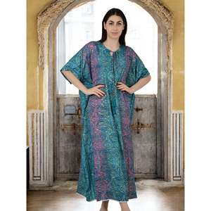 Caftán Largo de Seda Azul Rosa Ombre Paisley # 1626 Trajes de Baño para Mujer - Product Image 1