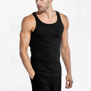Customized Wholesale Slim Fit Sport Singlet Neck Ribbed <b>Tank</b> <b>Top</b> <b>Black</b> <b>Men's</b> Cotton <b>Tank</b> <b>Top</b> - Product Image 2