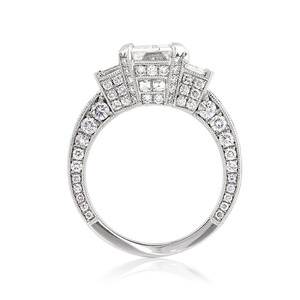 Bague de fiançailles en or blanc massif 18KT avec diamants cultivés en laboratoire, diamant taille émeraude, bague de fiançailles de mariage en or Art Déco - Product Image 4