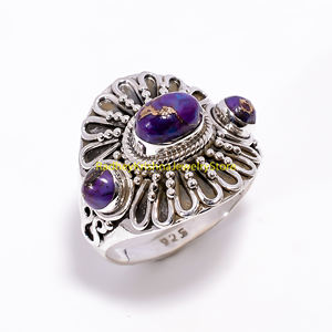 แหวนเงินแท้ 925 ประดับด้วยพลอยสีม่วงแดงและเทอร์ควอยซ์ ดีไซน์โดดเด่น งานแฮนด์เมด สไตล์วินเทจ โบฮีเมียน ขายส่งแหวนเงินสำหรับผู้หญิง - Product Image 6