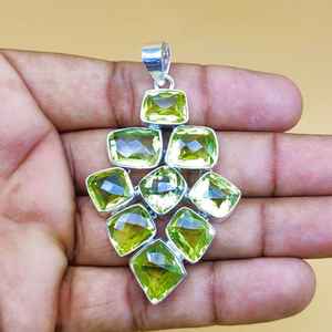 Collar pesado bohemio de Plata de Ley 925 con colgante grueso de topacio limón facetado, regalo elegante Simple para ella - Product Image 1