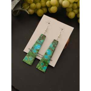 Pendientes Colgantes de Plata de Ley y Turquesa Verde Mohave Navajo, Diseño Geométrico en Losa, Hechos a Mano - Product Image 4