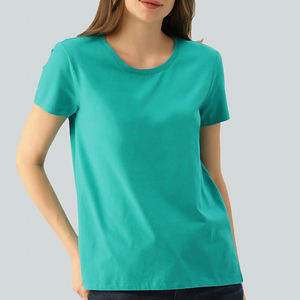 T-shirts en coton décontractés pour femmes T-shirts imprimés d'été avec logo personnalisé graphique élégant Technique de teinture unie approvisionnement en gros - Product Image 3