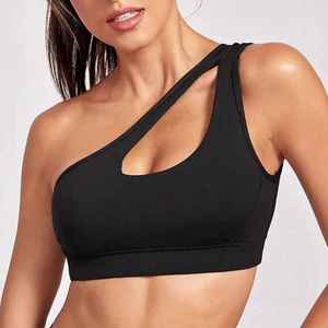 ยกทรงเล่นกีฬามีแผ่นรองไหล่ข้างเดียวพร้อมอุปกรณ์พยุงสำหรับยิมและโยคะ - Product Image 4