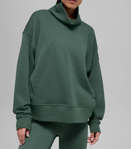 Sweat-shirt molletonné à col montant personnalisé brodé pour femme, manches longues, coupe oversize, style survêtement, en polaire, pour l'hiver - Product Image 1