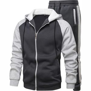 Ensemble survêtement sport en molleton respirant en coton uni décontracté pour homme avec logo personnalisé, 2 pièces, jogging et sweat-shirt - Product Image 6