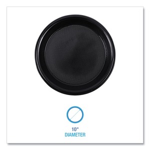 Boardwalk BWKPLHIPS10BL 10 pulgadas. Plato de Plástico Resistente de Gran Diámetro - Negro para Fiestas, 125 Unidades por Paquete, 4 Paquetes por Caja - Product Image 4