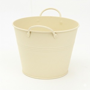 Elegante Cubo Redondo de Metal con Recubrimiento de Polvo Blanco y Asa de Madera, Maceta de Acero Galvanizado para Decoración del Hogar y Jardín - Product Image 6