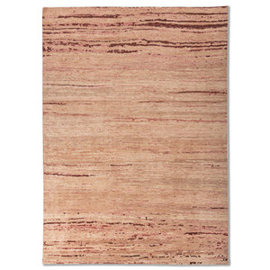 พรมขนสัตว์ถักมือสีเบจน้ำตาลลายทาง Aprezo 9x12 รุ่น AKWL-2027 สำหรับห้องนั่งเล่น ห้องโถง ทางเดิน รูปทรงสี่เหลี่ยมผืนผ้า พรมปูพื้นแบบจู๊ต - Product Image 1