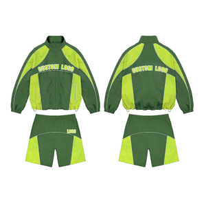 Custom Spring Embroidered Windbreak Cotton Fleece Hooded Camouflage Anti-Wrinkle Tracksuit Set for <b>Men</b> Women Jacket and Shorts - Product Image 4