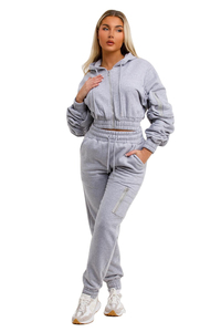 Vente en gros d'ensemble 2 pièces personnalisé ensemble de survêtement pour femmes avec manches froncées surdimensionnées et 100% coton ensemble de survêtement jogger 2 pièces pour femmes - Product Image 5