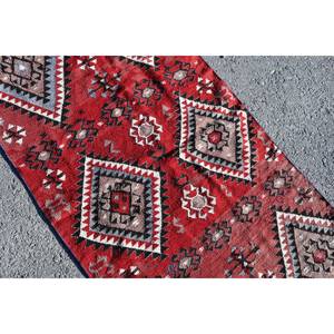 Alfombra Kilim de área grande, rojo y beige, 2,7x5,7 pies, tejido plano, lana turca, pelo de felpa, altura, patrón rectangular para alfombra de habitación de pasillo - Product Image 5