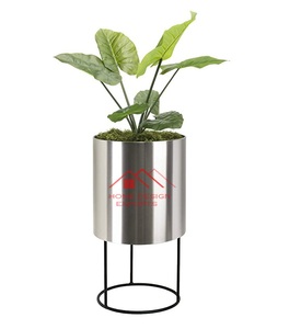 Maceta de Metal de acero inoxidable con acabado plateado espejo para accesorios de decoración de hotel en casa a bajo precio - Product Image 1