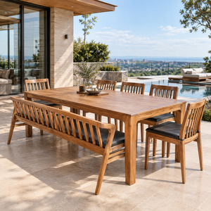 Solid Wood Dining <b>Table</b> Set with Slatted <b>Chairs</b> <b>and</b> <b>Bench</b> for Modern Home Restaurant Cafe <b>and</b> Hospitality Furniture Projects - Product Image 4