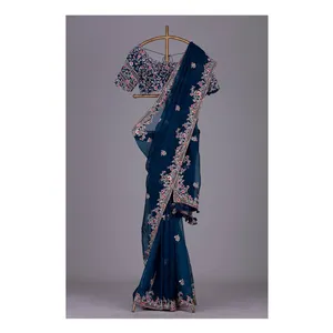 Ready Stock Available Premium Modern Design Fashion Designer Georgette Saree with Embroidery Work at Low Price