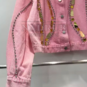 Último diseño 100% algodón hecho mujer moda strass chaqueta impermeable al por mayor moda strass chaqueta - Product Image 3